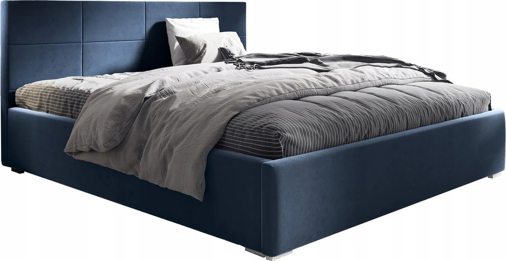 Čalúnená posteľ 140x200 s matracom a kovovým roštom Matia, modrá