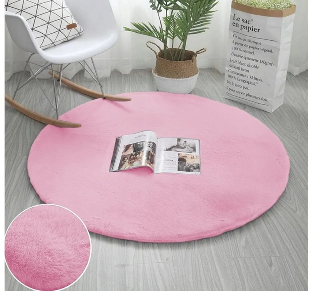 Ružový okrúhly koberec Rabbit Rozmer: 140 cm
