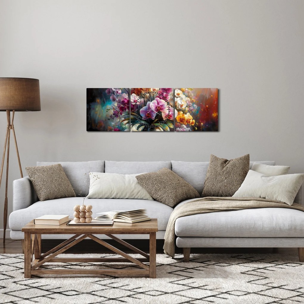 Obraz - Váza kvetov II. (s hodinami) (90x30 cm)