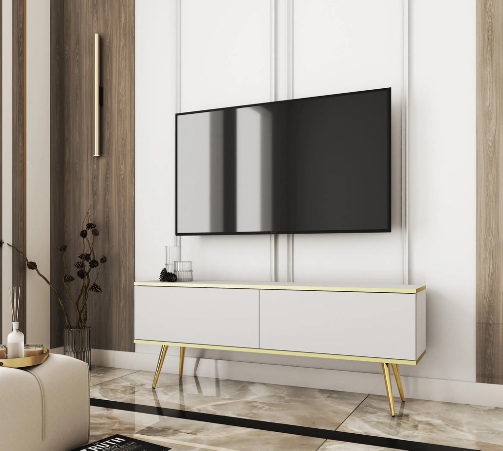 Závesný televízny stolík Oro 135 cm biely/zlatý