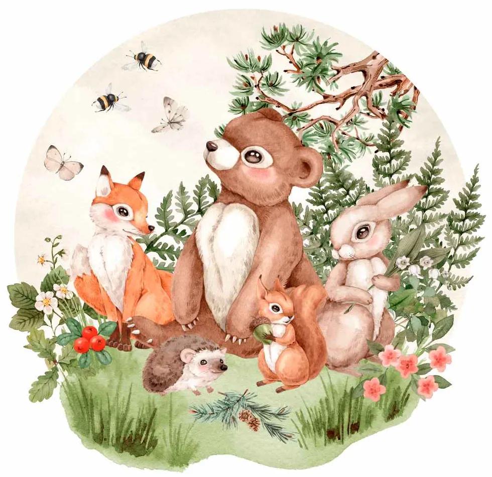 Gario Detská nálepka na stenu Animals from the magical forest - zvieratká pri lese Rozmery: 98 x 95 cm