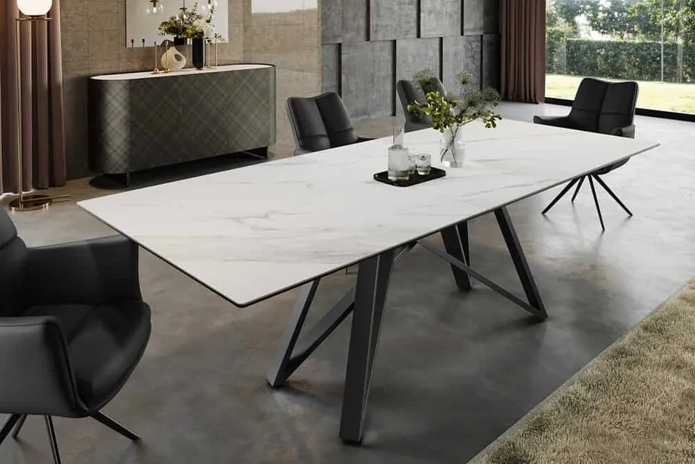 Rozkladací keramický jedálenský stôl Monza 160-200cm mramorová biela