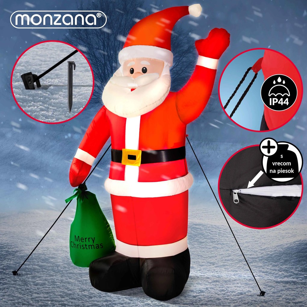 Nafukovací Dedo Mráz osvetlený, 180 cm, červená Monzana