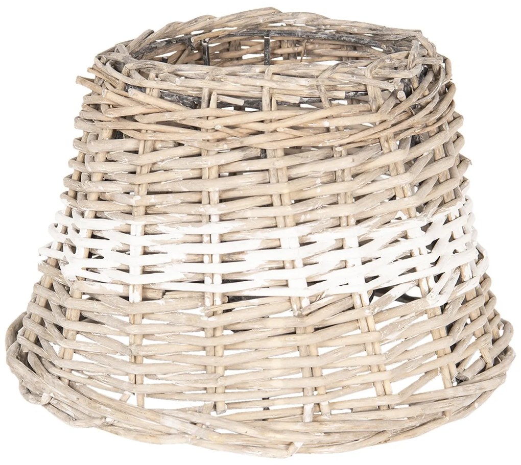 Ratanové tienidlo na lampu s bielym pruhom - Ø 23 * 16 cm / E27