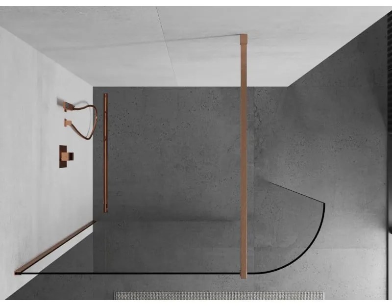 Mexen Kioto, sprchová zástena Walk-In 150 x 200 cm, 8mm číre sklo, medený matný profil, 800-150-101-65-06
