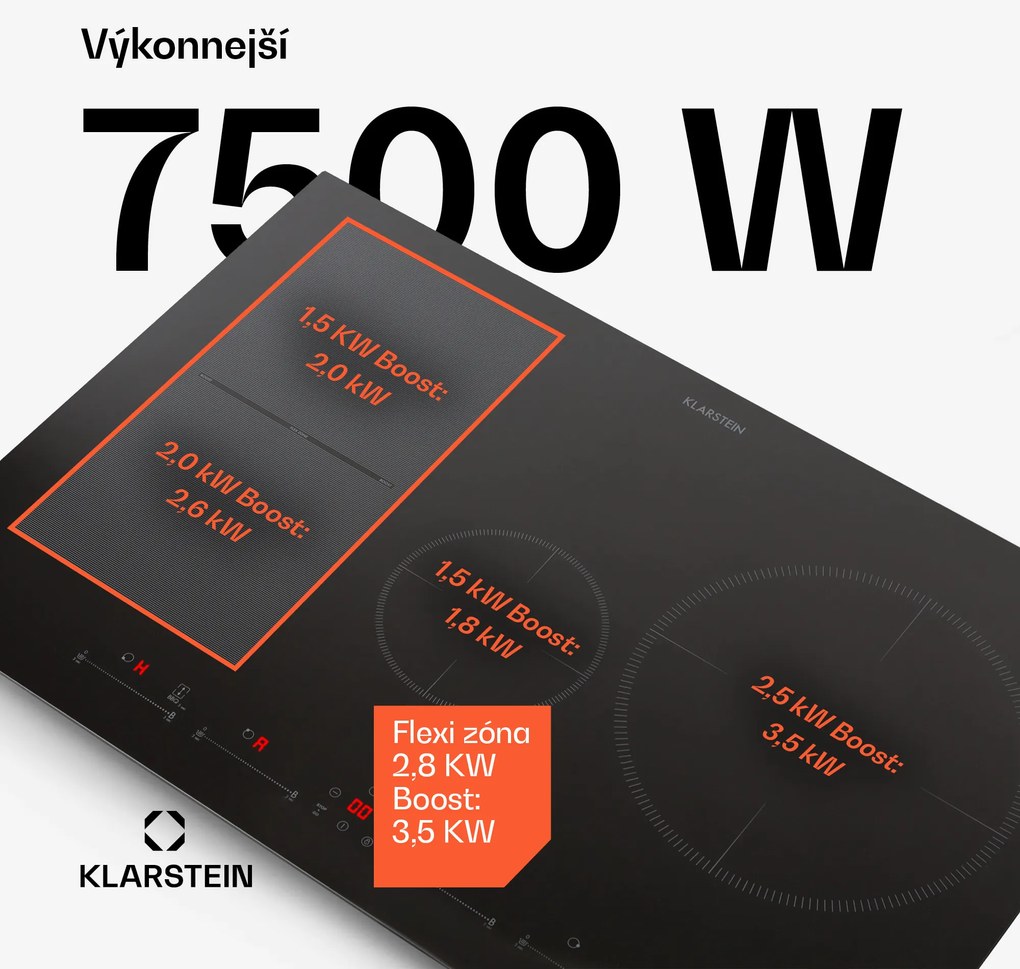 Klarstein Delicatessa 77 Hybrid, vstavaná indukčná varná doska, 7000 W, 4 zóny, čierna