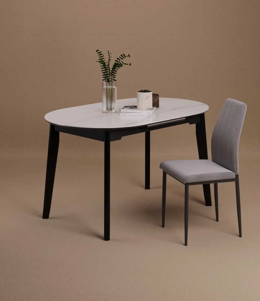 Vintino Rozkladací jedálenský stôl ELIAN 140–180 cm – biely mramor / čierna