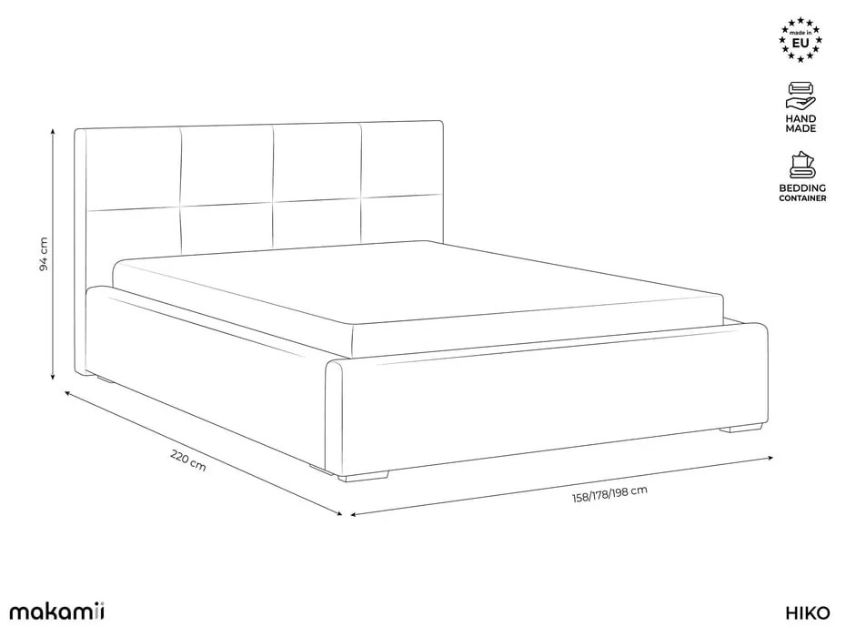 Tmavozelená zamatová čalúnená dvojlôžková posteľ s úložným priestorom s roštom 140x200 cm Hiko – Makamii