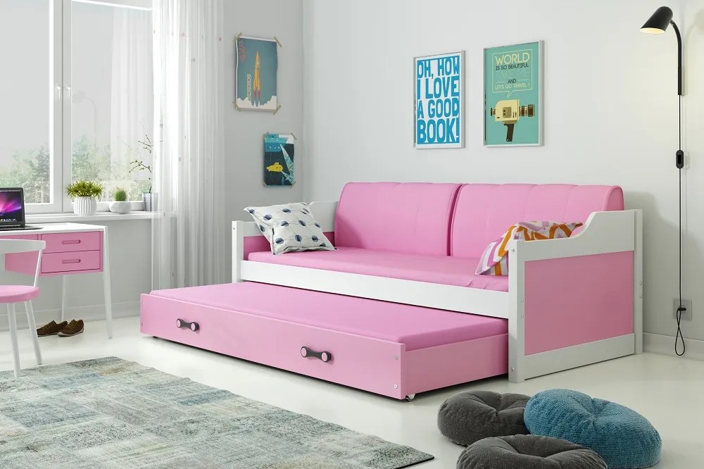 BMS Group Detská posteľ s prístelkou DÁVID 200 x 90 cm biela ružová