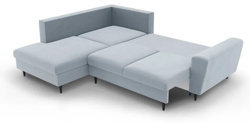Svetlomodrá zamatová rozkladacia/s úložným priestorom rohová pohovka (ľavý roh/do L) Kyoto – Cosmopolitan Design