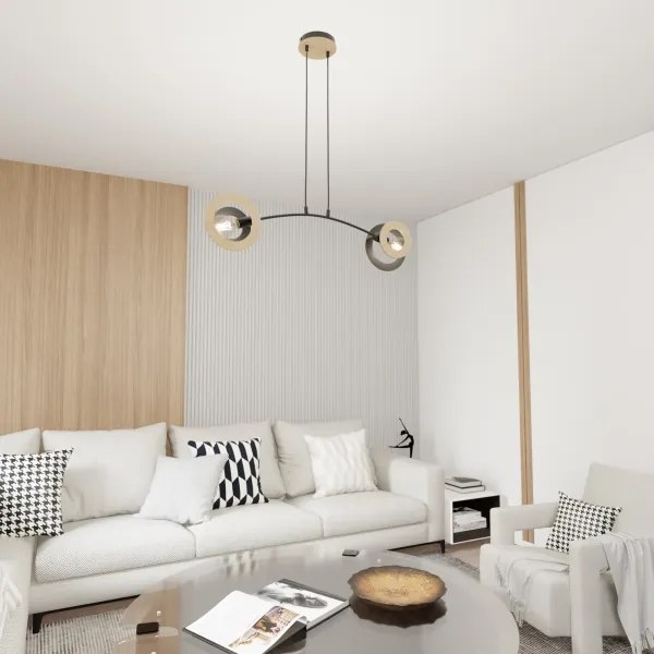 Luster na lanku SKIVA 2xE27/15W/230V čierna/béžová