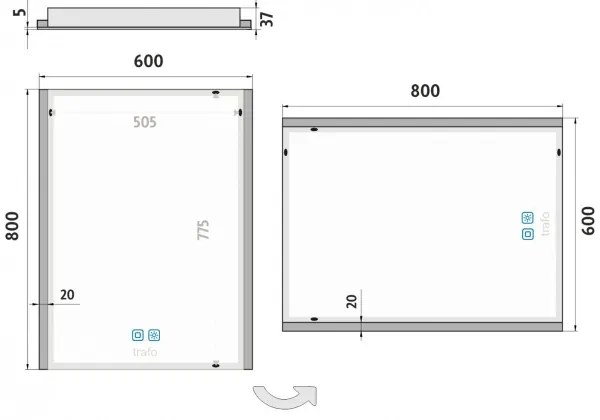 NIMCO ZP 11002VX - LED kúpeľňové podsvietené zrkadlo 3000-6500K 80x60 cm IP44
