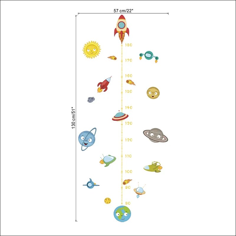 Samolepka na stenu "Detský meter - Raketa 2" 130x57 cm