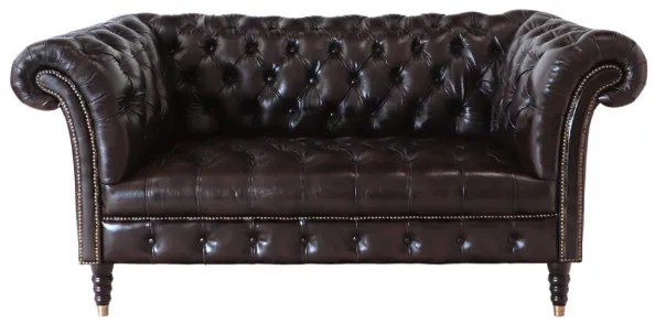 Indický nábytok - Pohovka dvojmiestna Chesterfield Bath z pravej hovädzej kože Brown Brown