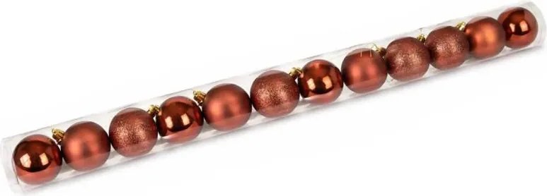DECOLED Sada vianočných ozdôb medené plastové gule 6 cm, 4× lesklé, 4× matné, 4× trblietavé, balenie 12 ks