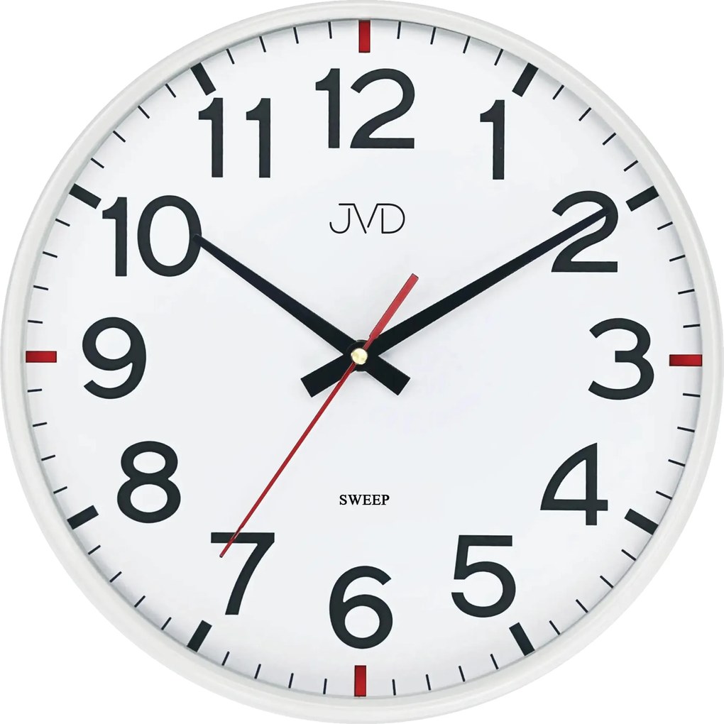 Nástenné hodiny JVD HX2508.1 – biele, vypuklé sklo a tichý chod sweep, 30 cm