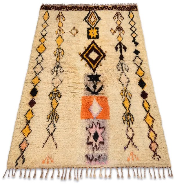 Ručne tkaný vlnený koberec BERBER BJ1005 Boujaad berber Boho, béžový / žltý