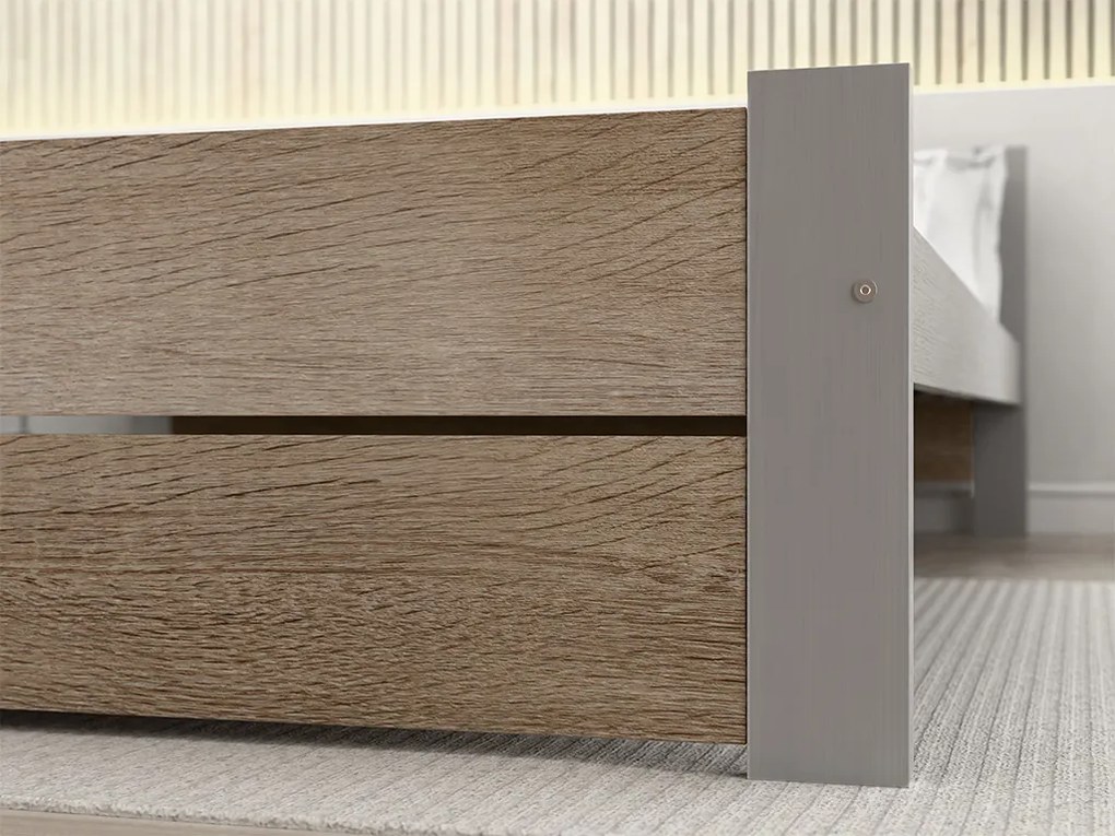 Posteľ IKAROS DOUBLE 90 x 200 cm, dub sonoma/sivá Rošt: S lamelovým roštom, Matrac: Matrac COCO MAXI 20 cm