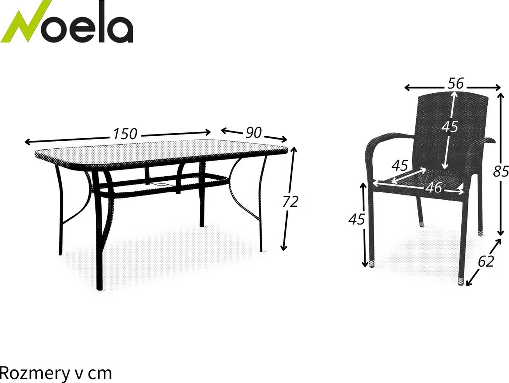 Noela Záhradný jedálenský set Klaudia čierny + 6x ratanová stolička Roma