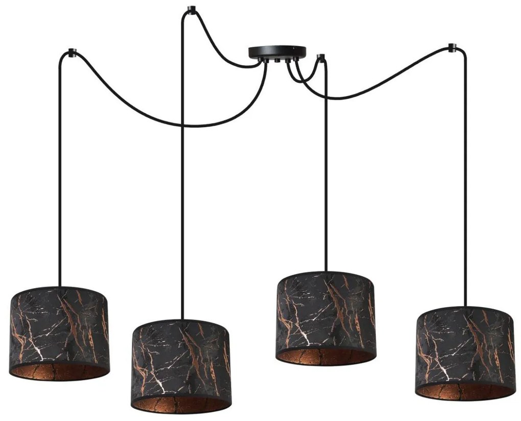 Závesné svietidlo Werona Spider, 4x čierne textilné tienidlo so vzorom, c