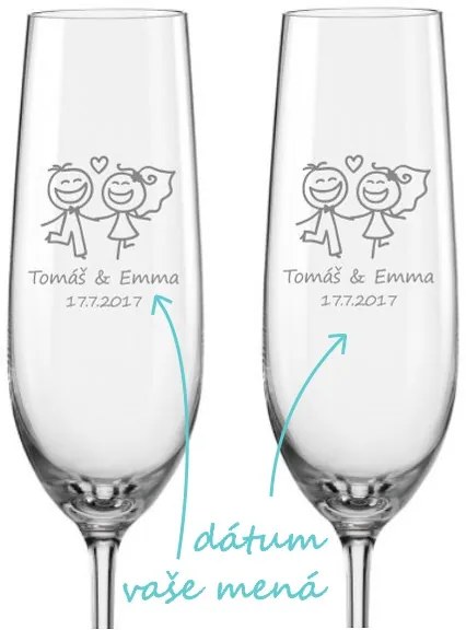 Svadobné poháre na sekt Veselí novomanželia, 2 ks