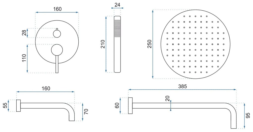 Rea Lungo - podomietkový vaňový set so sprchou + box P6300 - komplet sada, čierna, REA-P4112