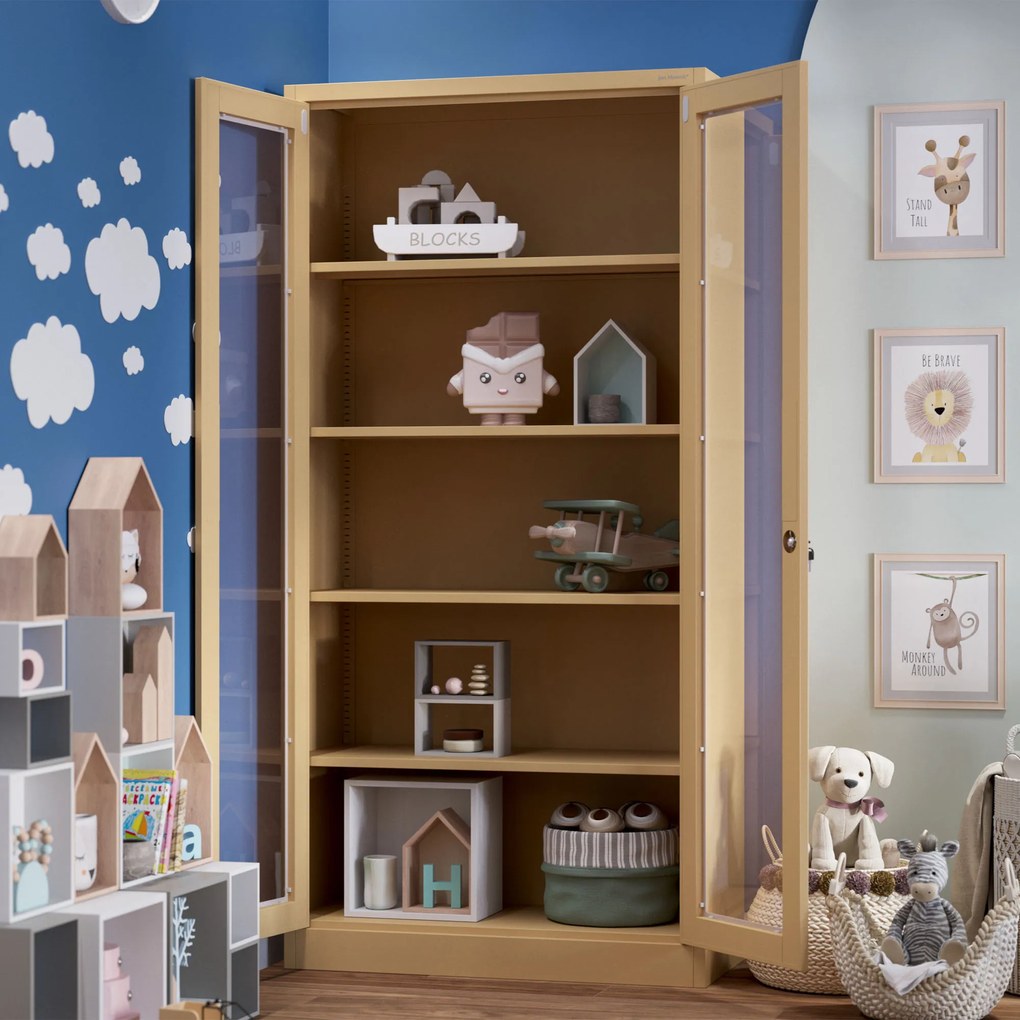 Kovová vitrína AMELIA, 900 x 1850 x 400 mm, Fresh Style: béžová