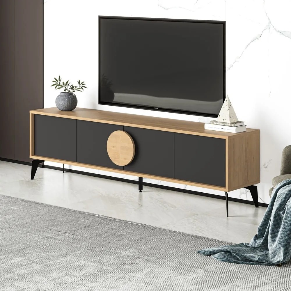 TV stolík v dekore duba v čierno-prírodnej farbe 180x51 cm Vae – Marckeric