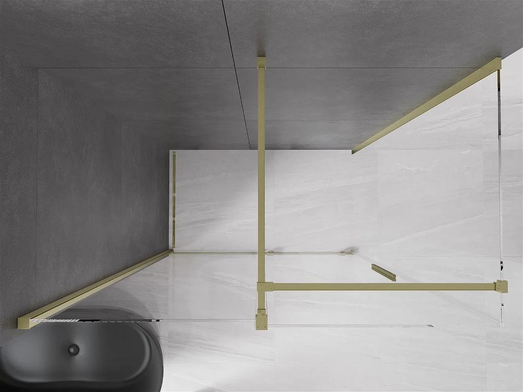 Mexen Velar, sprchový kút s posuvnými dverami 130(dvere) x 70(stena) cm, 8mm číre sklo, zlatá matná, 871-130-070-01-55