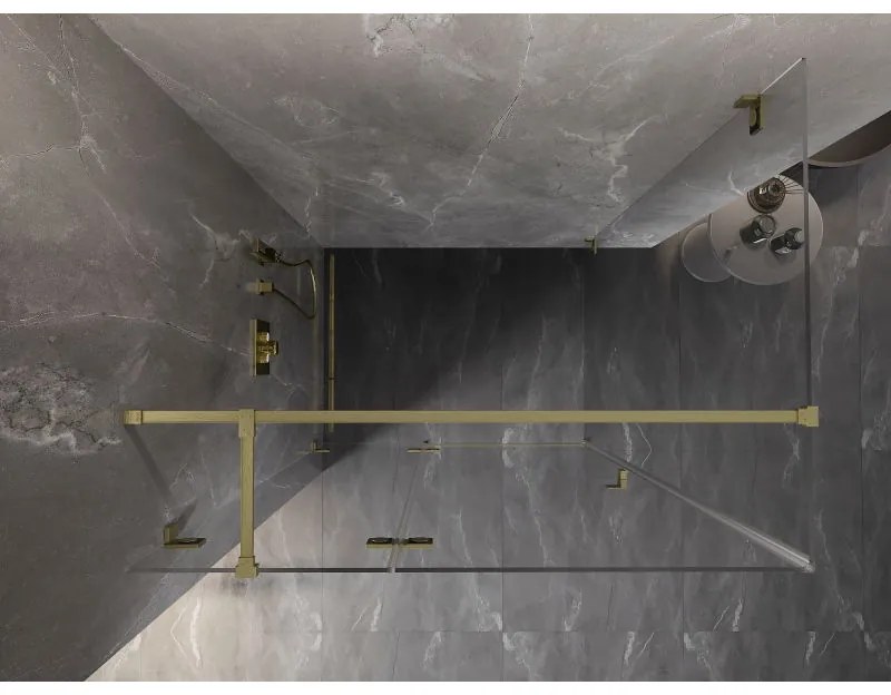 Mexen Lunar T, sklápací sprchový kút ľavý 135 x 100 cm, 8mm číre sklo, zlatý matný profil, 834T-135-100-55-00-L