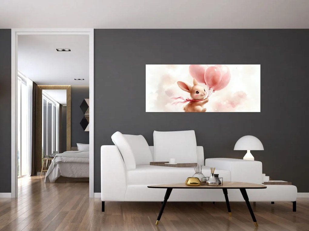Obraz - Zajačik s balónikmi (120x50 cm)