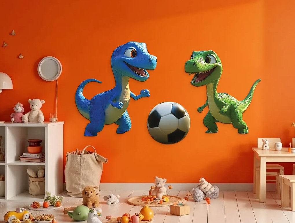 drevko | Dekorácia na stenu Zápas malých dinosaurov 61 x 120 cm