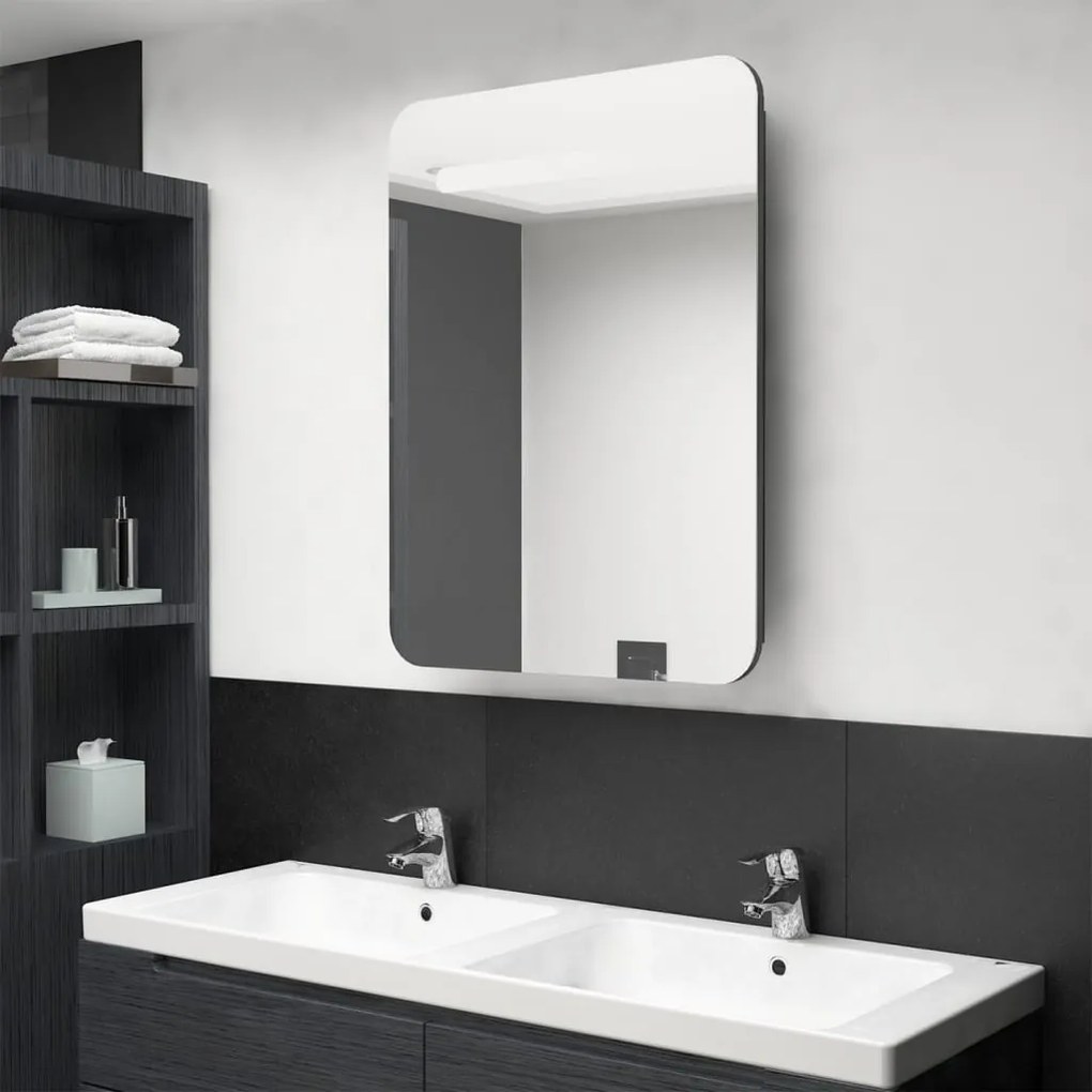 LED kúpeľňová zrkadlová skrinka sivá 60x11x80 cm 326505