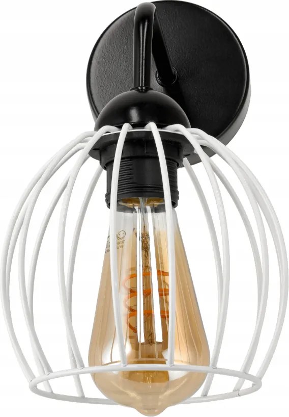 Čierna LED nástenná lampa LOFT edison + biele tienidlo 1xe27