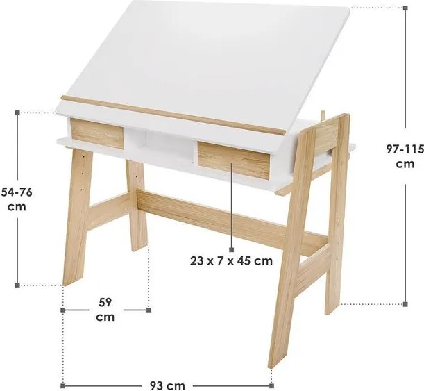 Detský rastúci stôl s úložným priestorom, biely