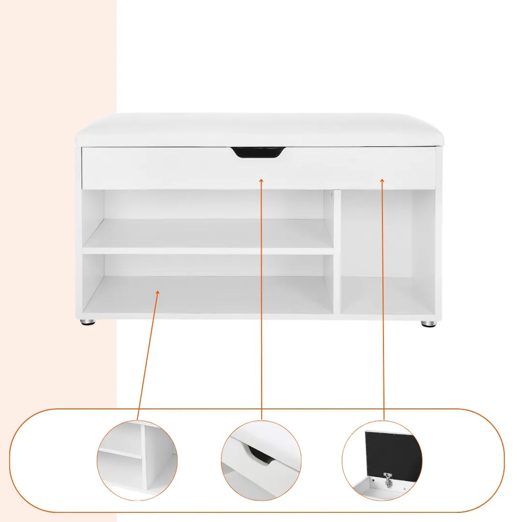 Botník s lavicou a úložným priestorom LUJZA, 80x30x44cm, biela Jurhan