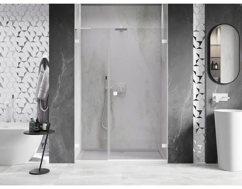 Mexen Lunar-B, L pravé otočné sprchové dvere 140 cm, 8mm číre sklo, biely profil, 832SL-140-050-20-00-P