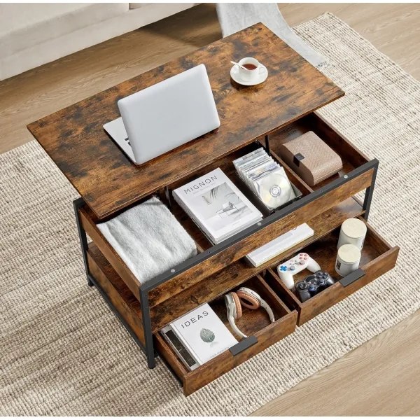 Konferenčný stolík so zdvíhacou doskou NYRO hnedá/čierna