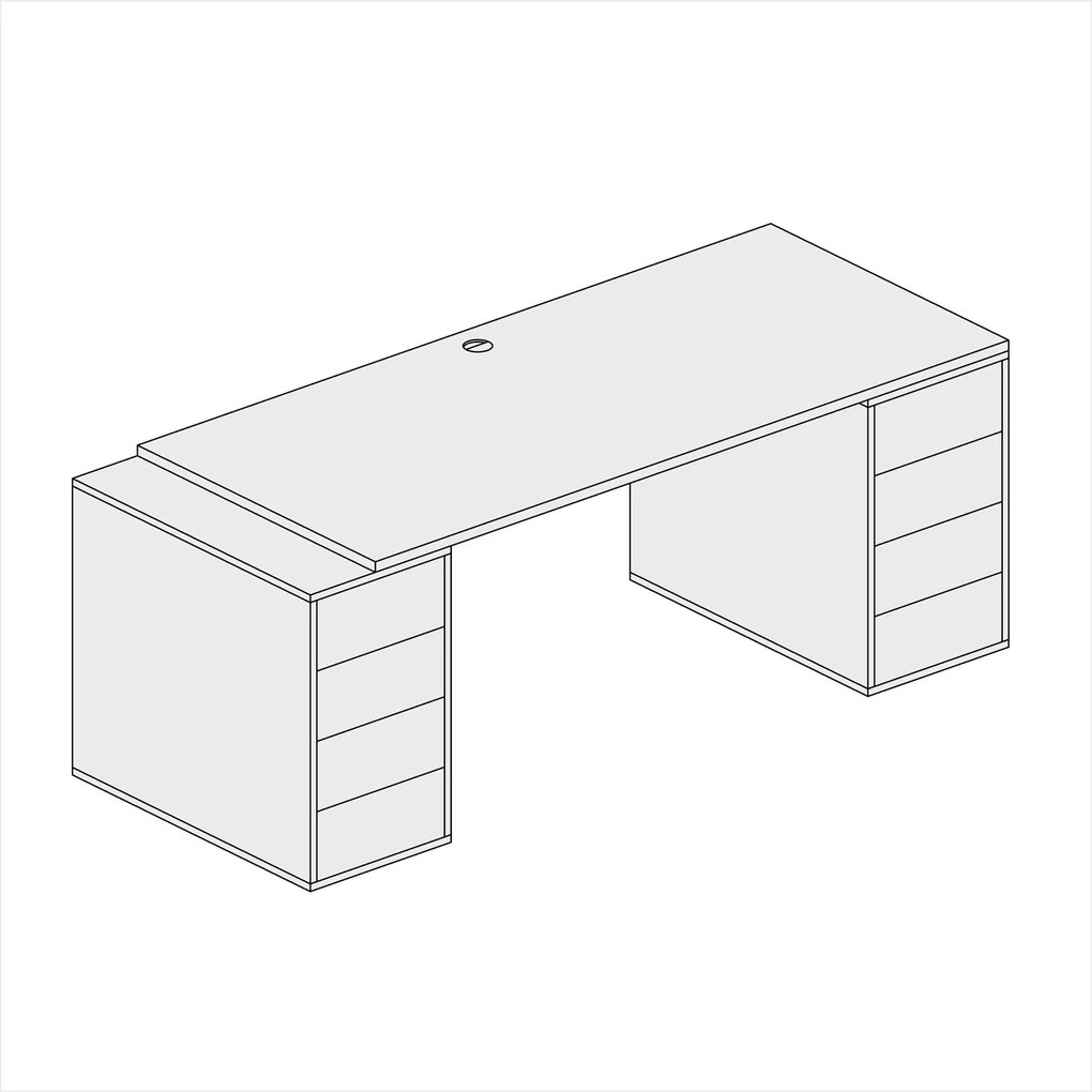 Kancelársky písací stôl s úložným priestorom BLOCK B03, 180x80 cm, biela/dub prírodný
