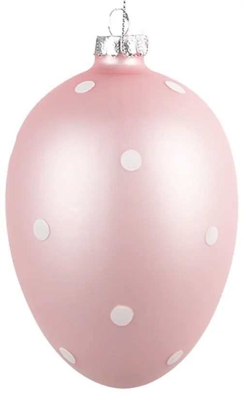 Ružové závesné sklenené vajíčko s bodkami Egg Dots - Ø 8*12 cm