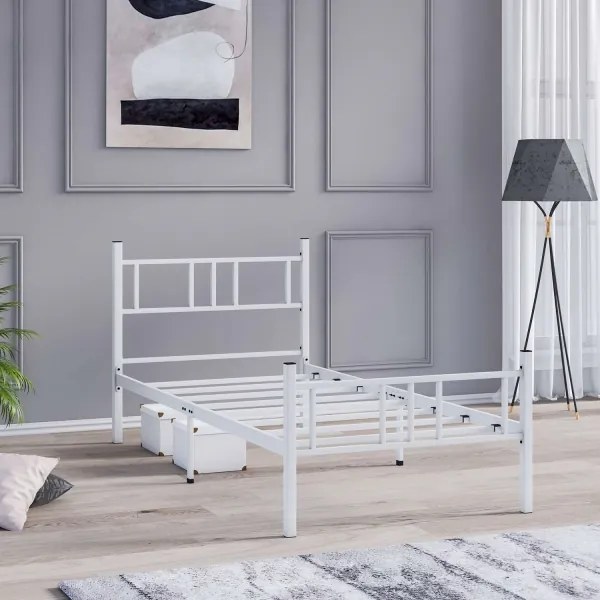 Kovová jednolôžková posteľ PIRON 90x200 cm biela nosnosť 120 kg