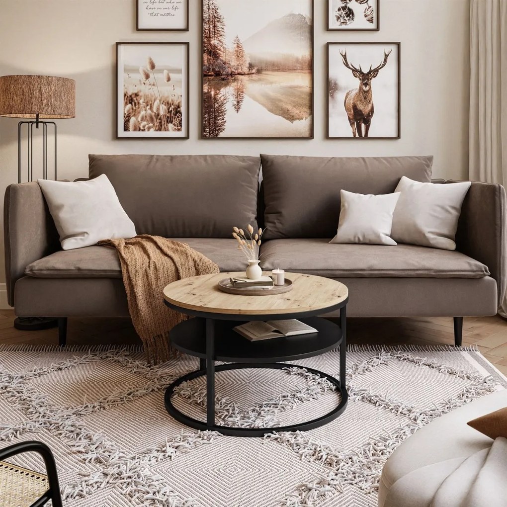 KONFERENČNÝ STOLÍK LEONARDO S POLICOU DUB ARTISAN + ČIERNY