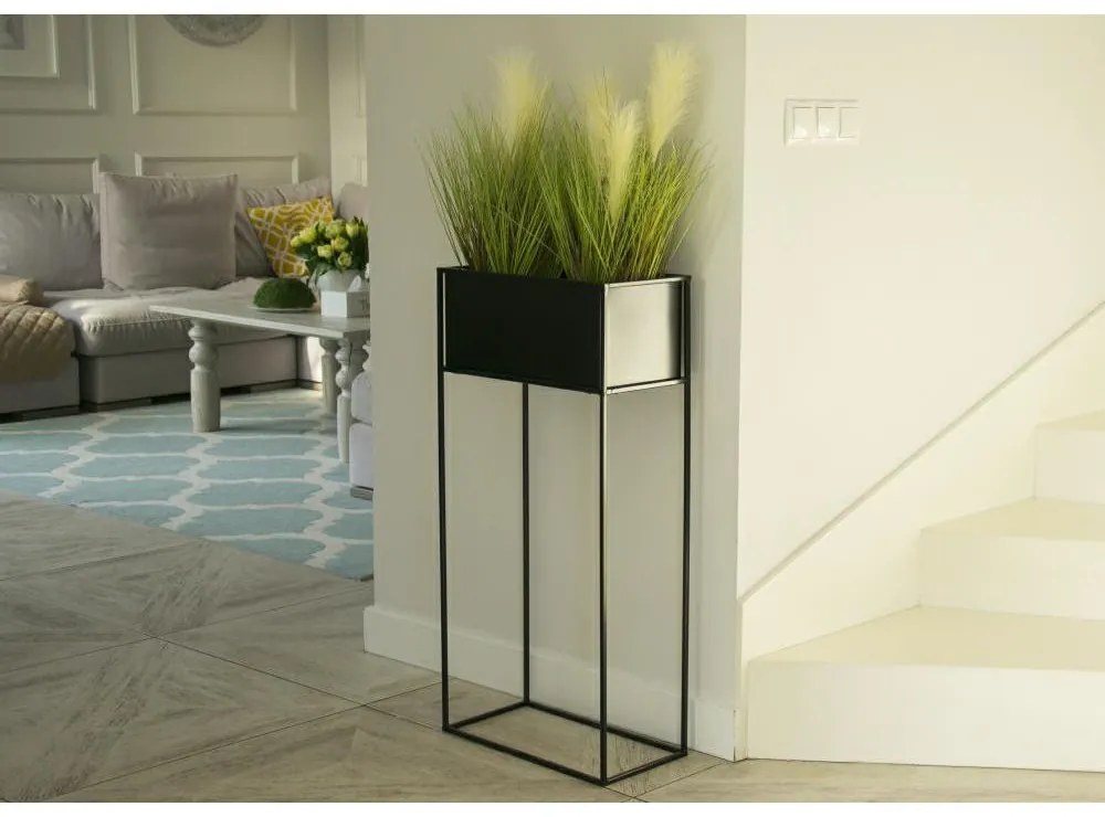 KOVOVÝ KVETINÁČ SO STOJANOM RECT 90X24X44 CM ČIERNA
