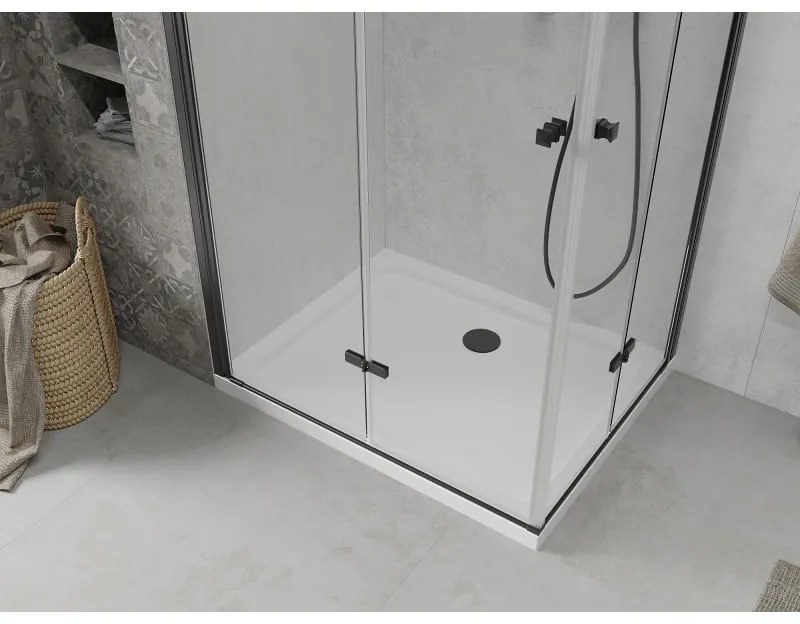 Mexen Lima Duo, sprchovací kút s 2-krídlovými skladacími dverami 80 (dvere) x 70 (dvere) cm, 6mm číre sklo, čierny profil + slim sprchová vanička 5cm biela s čiernym sifónom, 856-080-070-70-02-4010B
