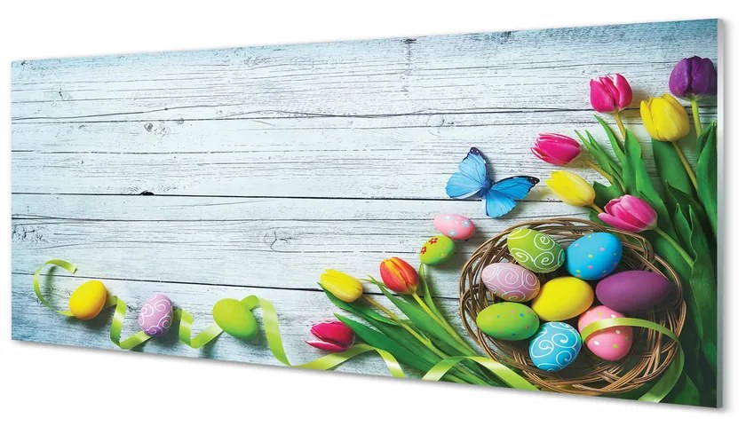 Obraz na akrylátovom skle Eggs tulipány motýľ 120x60 cm