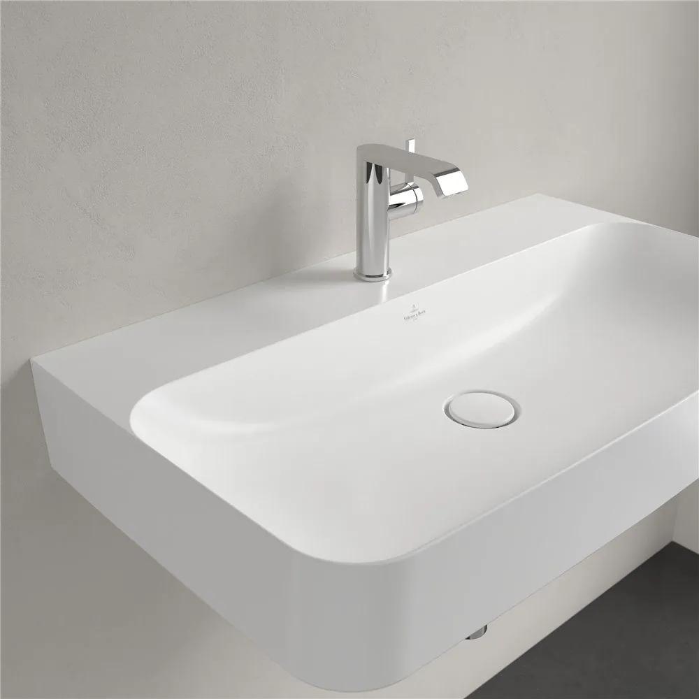 VILLEROY &amp; BOCH Finion závesné umývadlo s otvorom, bez prepadu, 800 x 470 mm, Stone White, s povrchom CeramicPlus, 416881RW