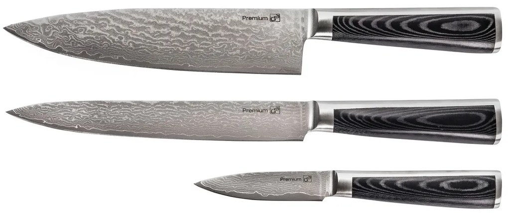 Sada nožov G21 Damascus Premium v bambusovom bloku 3 ks + brúsny kameň 6002298
