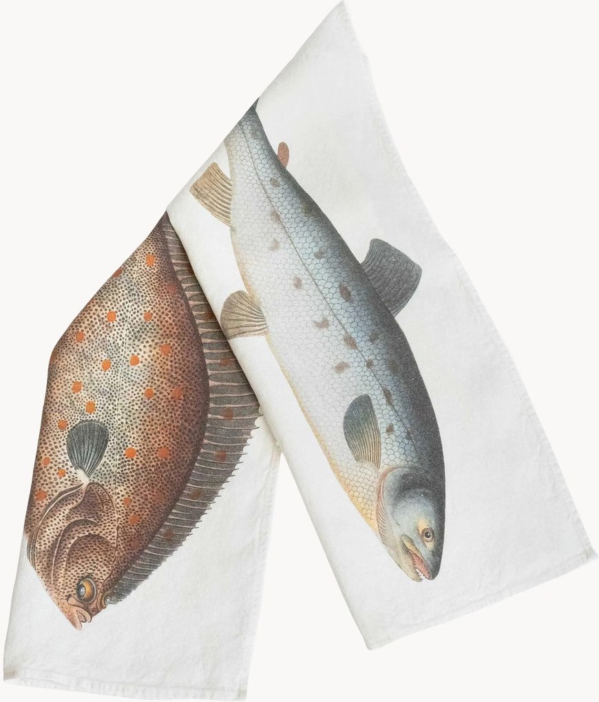 Ľanové kuchynské utierky Salmon & Turbot, 2 ks