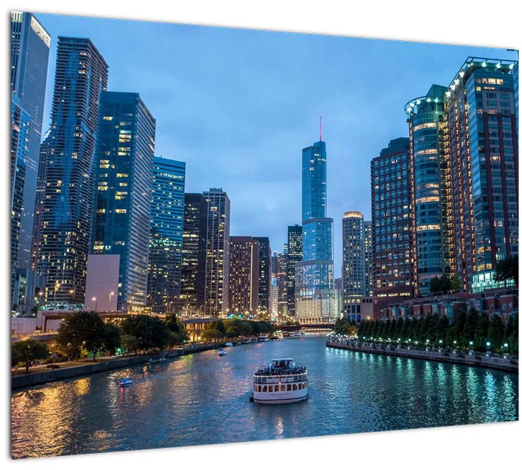 Sklenený obraz nočné mesto (70x50 cm)