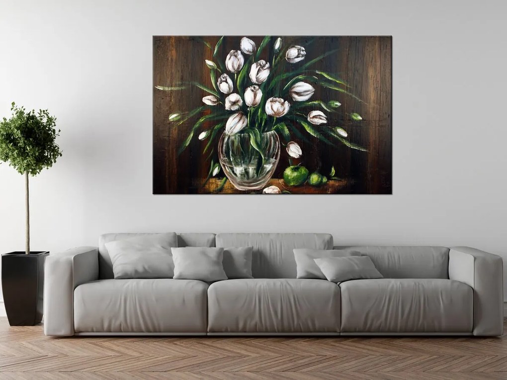 Gario Ručne maľovaný obraz Maľované tulipány Rozmery: 120 x 80 cm